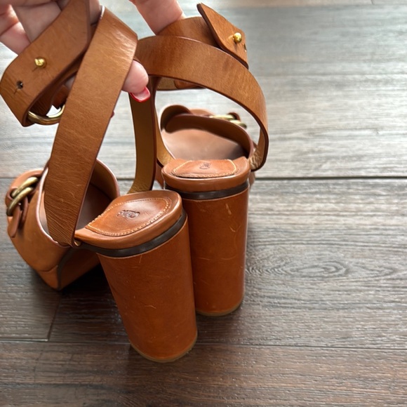 Chloe NWOT Kingsley Platform Leather Ankle Strap Women's caramel Leather Sandals - Picture 13 of 14